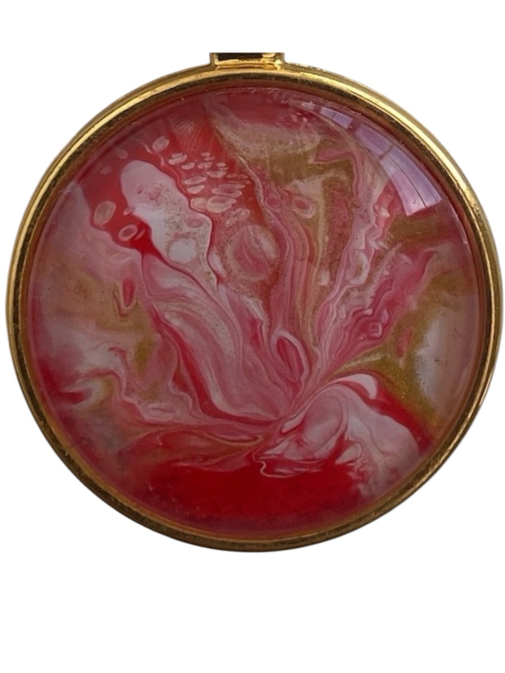 Hand Crafted Fluid Art Necklace Red Gold and Pink Pendant by Svetlana Yeung